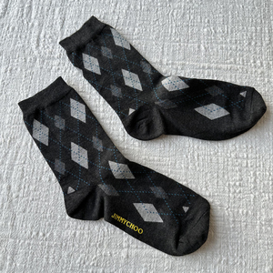两只袜子外贸店 日本原单客供高端材质四季款菱形格中筒女袜子