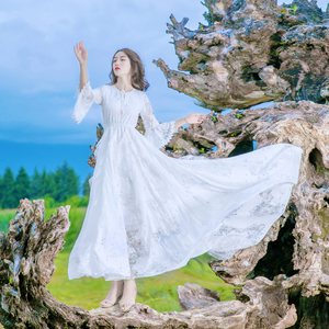 春季适合去新疆草原长裙云南敦煌西藏旅游衣服女装白色仙气拍照裙