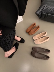韩版设计感平底瓢鞋平底鞋2024新款黑色单鞋豆豆鞋浅口法式女鞋子