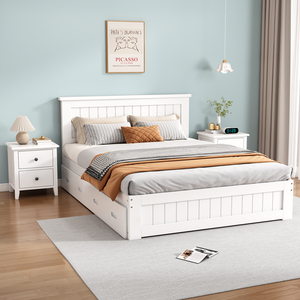 白色双人床1.5米简约现代松木1.2单人床经济型家用出租房全实木床