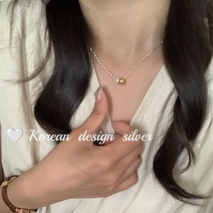 韩版S925纯银项链女双圈菱格镶钻分色不对称珠子蛇骨颈链个性气质