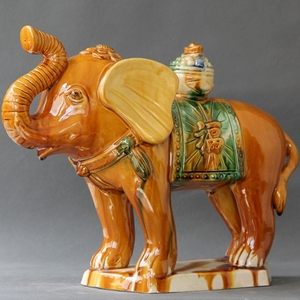 唐三彩象陶瓷象摆件工艺礼品客厅博古架装饰品送宝象家居创意摆件