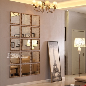 欧式创意餐厅墙面壁饰玄关壁挂组合镜客厅轻奢背景墙装饰镜子贴墙