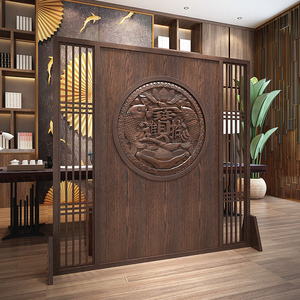 中式屏风隔断实木雕刻入户玄关落地客厅进门正对大门遮挡招财进宝