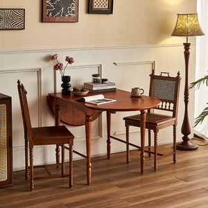 法式复古折叠餐桌小户型家用实木桌子书桌ins中古风餐厅椭圆桌子