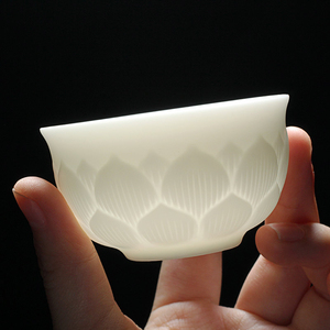 德化羊脂玉白瓷主人杯茶杯品茗杯男女主人杯莲花茶具单品礼盒装