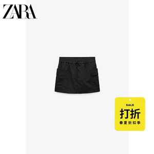 ZARA夏季新款 女装 薄款黑色高腰短裤尼龙工装裙裤 8338406 800