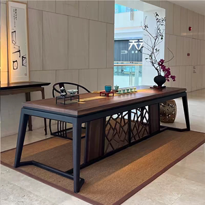 高档新中式茶桌椅组合黑胡桃茶台实木客厅茶几办公室茶室家具定制