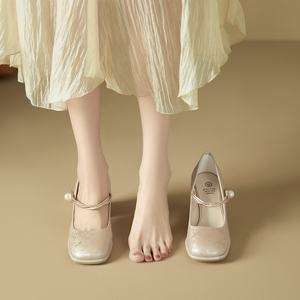 古典风度法式玛丽珍女鞋2024夏季新款浅口气质绝美配裙子高跟单鞋