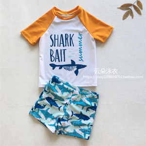 出口品质儿童泳衣男童分体套装中大童宝宝男孩鲨鱼温泉游泳衣短袖
