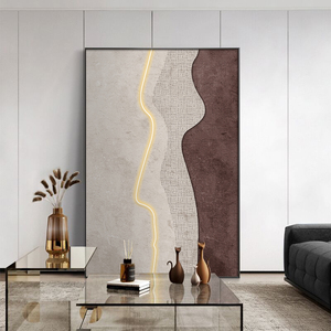 侘寂风水波纹挂画发光感大幅落地壁画轻奢客厅装饰画高级感抽象画