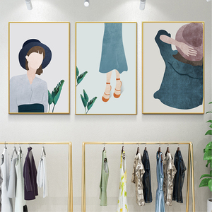 服装店装饰画女装店橱窗挂画时尚个性画衣帽间直播间背景墙面壁画