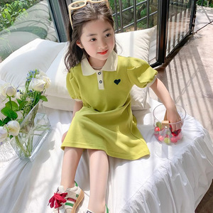 女童夏季泡泡袖连衣裙童装薄款公主运动裙小女孩韩版短袖POLO裙子