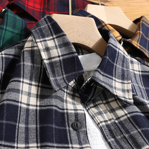 阿美咔叽美式重磅tr面料 日系复古磨毛水洗格子衬衫工装长袖衬衣