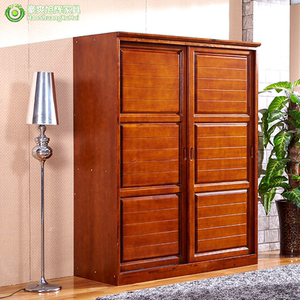 现代简约香樟木衣柜全实木两扇推拉1米6伸缩门挂衣柜子大衣橱包邮