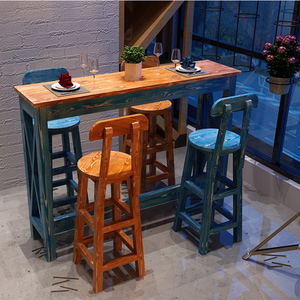 定制地中海实木吧台做旧桌椅组合酒吧吧台阳台吧台家用小吧台桌