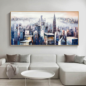 art精品手绘油画抽象画印象城市壁画现代轻奢沙发背景墙装饰画