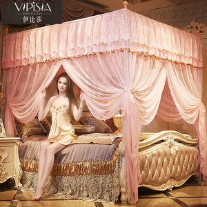 新款方顶落地宫廷蚊帐1.8m2米双人家用不锈钢支架加密加厚1.5纹帐