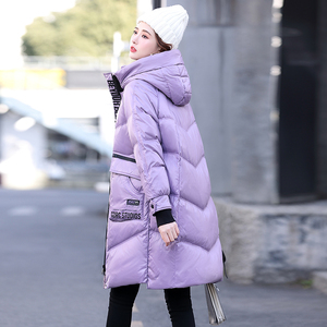 紫色羽绒服女冬中长款2020年新款白鸭绒女士品牌爆款面包服外套潮