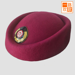 乘务员女帽玫红色高铁动车女列车员帽子昆明铁路哈尔滨藏蓝色羊毛