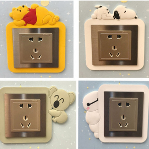夜光开关贴墙贴保护套简约现代客厅卧室儿童房可爱卡通插座装饰套
