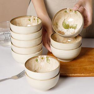 碗家用10个装北欧复古风陶瓷米饭碗网红碗套装创意高颜值喝汤小碗