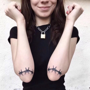 纹身贴防水男女持久新款手臂腕铁丝钉子 欧美嘻哈风满9元包邮