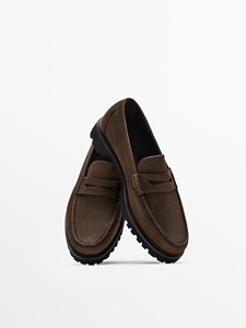 早春新款massimo duttii男鞋沟纹鞋底磨面皮md男士休闲乐福鞋单鞋