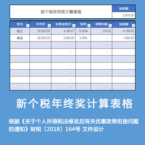 年终奖个人所得税计算表格2019年新个人所得税excel电子表格wps表