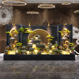 假山流水水幕墙摆件庭院客厅酒店招财加湿器中式水幕墙落地大摆件