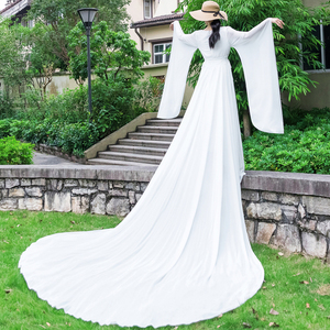 白色汉服原创中国风超仙气质复古广袖雪纺拖尾大摆连衣裙飘逸长裙