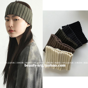 韩国进口头饰发饰品正品ins军绿色男女造型保暖宽毛线针织厚发带