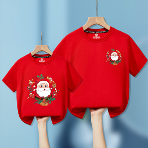 圣诞节红色半袖纯棉儿童喜庆短袖t恤打底上衣中小童卡通童装新款