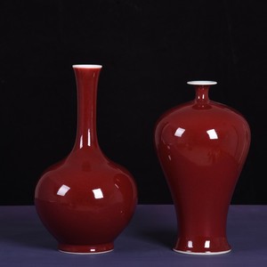 中式元代陶瓷器郎红客厅电视柜景德镇瓷瓶摆件祭红釉古玩古董收藏