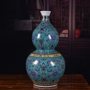 中式仿古乾隆珐琅彩落地大号葫芦花瓶风水招财客厅家居装饰品摆件