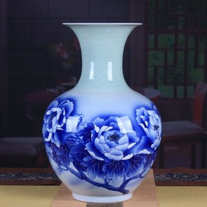 青花陶瓷手绘仙鹤牡丹山水荷花名人瓷器花瓶中式大号收藏落地摆件