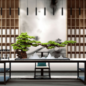 新中式大型迎客松摆件酒店客厅玄关装饰品创意枯山水假山盆景创意