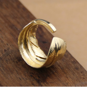 大拙手工 goros高桥吾郎goros全金 18k金羽毛戒指au750黄金男女