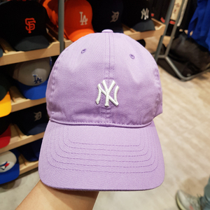 韩国MLB棒球帽 小标NY鸭舌帽子女韩版潮la，浅紫色，戴过