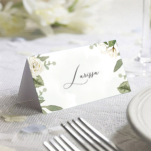 定制婚礼森系白色绿色席位卡座位卡生日桌卡折叠名卡席位号