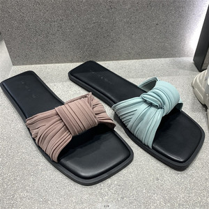 小ck2021新款女鞋凉拖鞋ck1-70580154蝴蝶结饰平底外穿一字带凉鞋