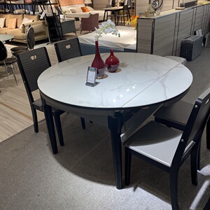 玻钢石台面餐桌圆形直径1.35米搭配一桌6椅组合