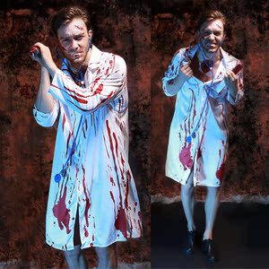 成人万圣节血腥恐怖服装带血男医生cosplay化妆舞会派对ds演出服