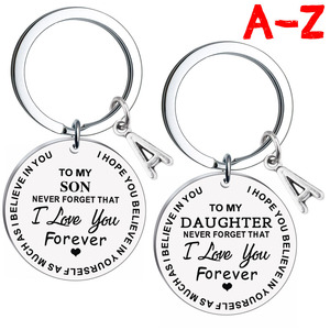 不锈钢饰品圆牌钥匙扣TO MY DAUGHTER/SON吊坠A-Z26字母配件项链