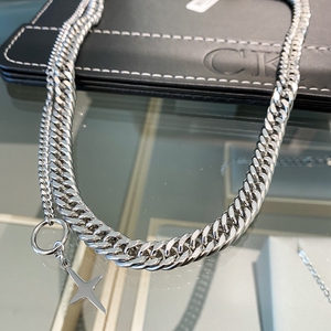 官方正品ck十字架嘻哈古巴项链男女百搭小双层锁骨链饰品七夕礼物