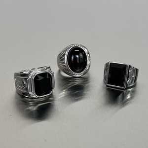 欧美黑宝石戒指男女潮牌个性气质椭圆形霸气双龙钛钢指环男士镶钻