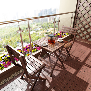 户外防腐木阳台小桌椅三件套可折叠凉台休闲实木桌子椅子阳台专用