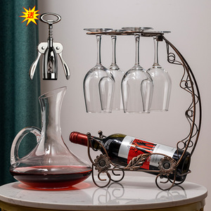 红酒杯套装轻奢酒杯玻璃杯家用高脚杯高档葡萄酒杯架子醒酒器酒具