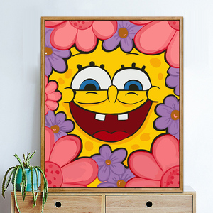 数字油画diy画画手绘油彩画儿童手工卡通动漫填充涂色画海绵宝宝