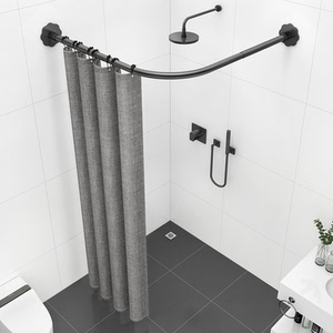 免打孔弧形杆卫生间防水布浴帘套装u型洗澡间淋浴隔断浴室挂帘子l